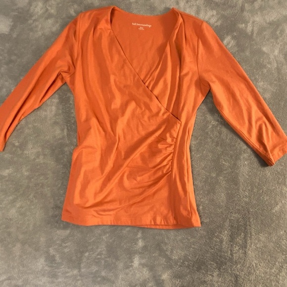 Soft Surroundings Orange Wrap Blouse 3/4 Sleeve Fitted Small - Picture 1 of 7